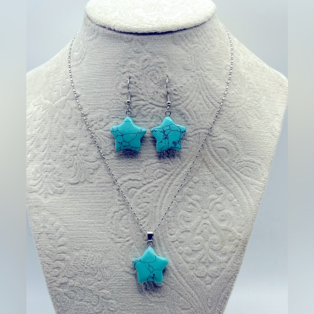 Star Stone Turquoise Earrings Pendant Set